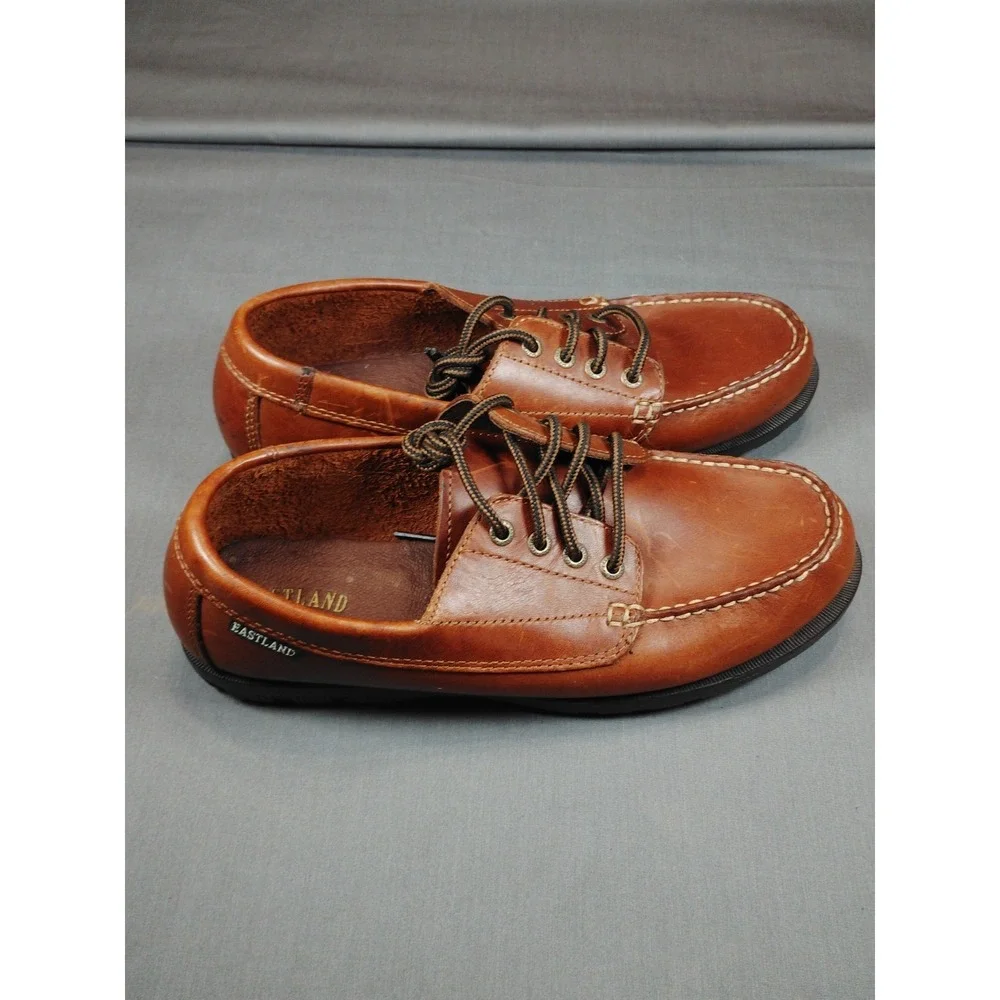 Eastland Falmouth Camp Moc Boat Shoes Men 8.5 Brown Anti Slip Leather Lace Up